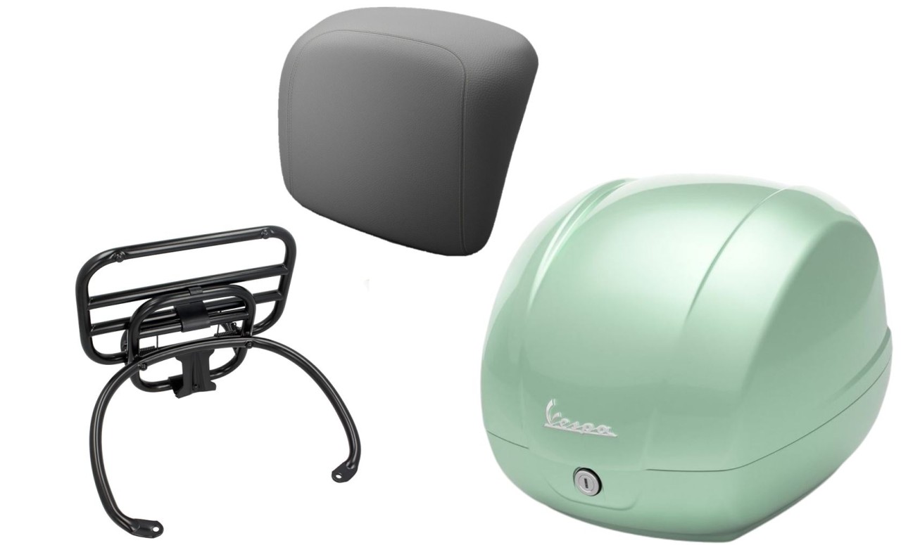 Kit bauletto 36L latte menta (350/A), portapacchi nero per Vespa GTS 125/300/310