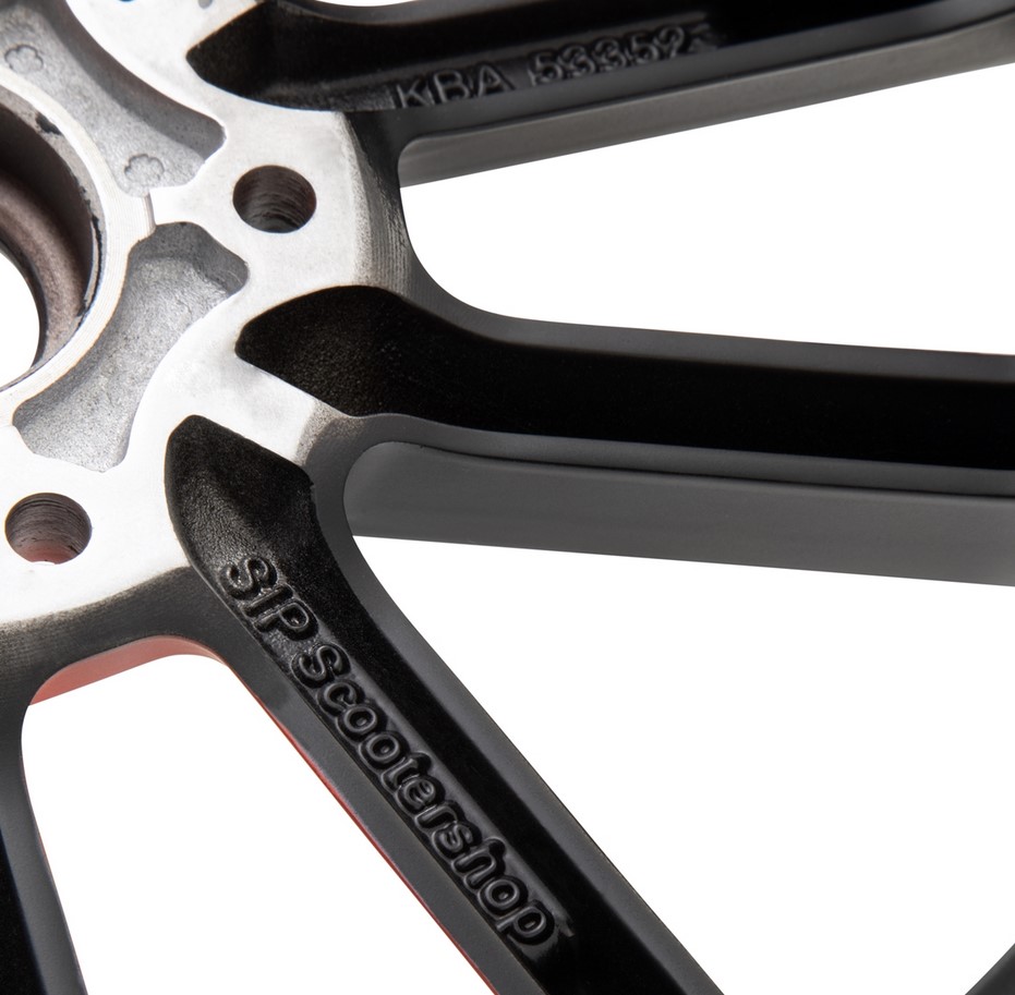Cerchio anteriore/posteriore 12" per Vespa GTS/​GTS Super/​GTV/​GT 60/​GT/​GT L 125-300ccm, nero opaco/​rosso