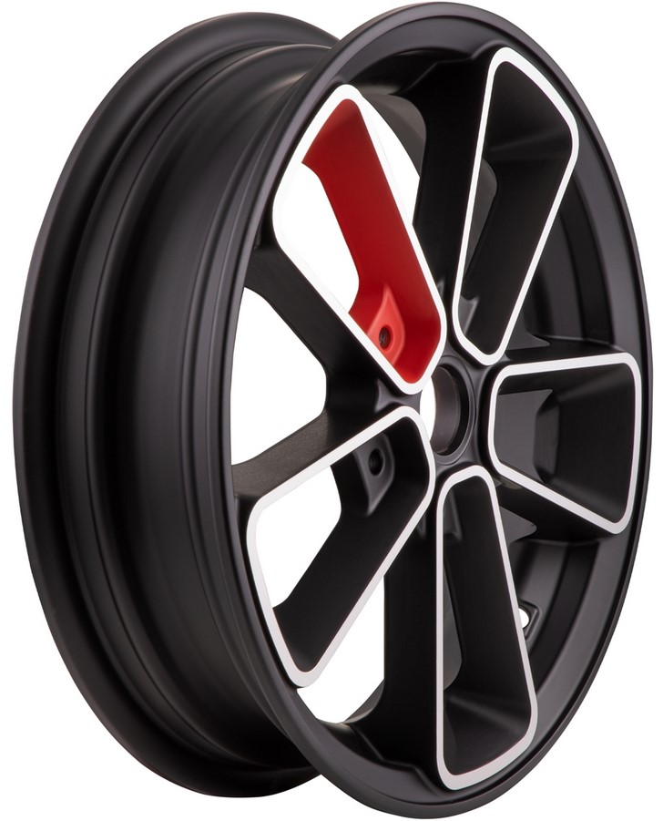 Cerchio anteriore/posteriore 12" per Vespa GTS/​GTS Super/​GTV/​GT 60/​GT/​GT L 125-300ccm, nero opaco/​rosso