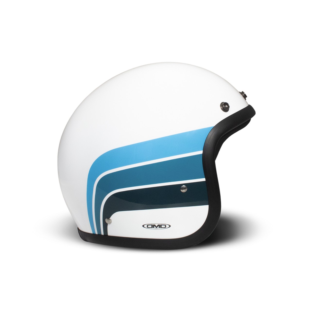 Casco jet DMD Retro, bianco, blu, lucido, Olympus, fibra di vetro, ECE 22.06