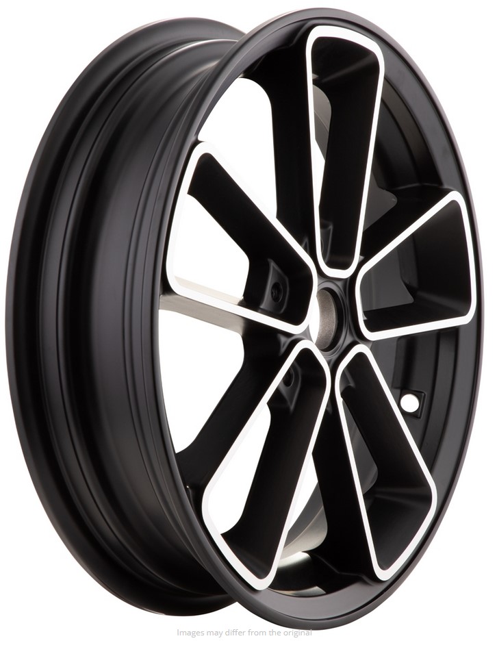Cerchio anteriore/posteriore 13” per Vespa GTS/​GTS Super/​GTV/​GT 125-300ccm, nero con bordo argento