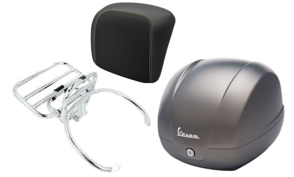 Kit bauletto 36L grigio quarzo (G22), portapacchi cromato per Vespa GTS 125/300/310