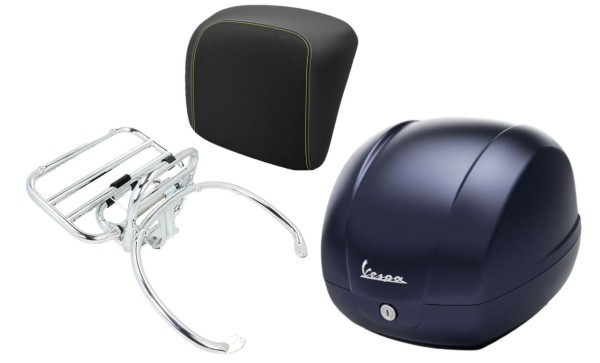 Kit bauletto 36L blu profondo opaco (288/A), portapacchi cromato per Vespa GTS 125/300/310