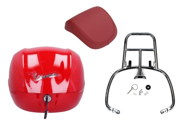 Kit bauletto 32L red dragon (894), cuscino posteriore rosso per Vespa Sprint / Primavera