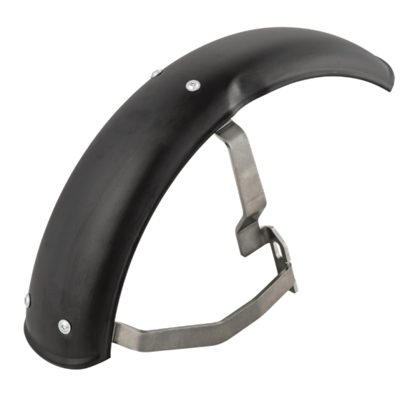 Parafango 2.0 Garelli per Vespa PX 80-200ccm, metallo nero opaco, staffa in acciaio inox spazzolato