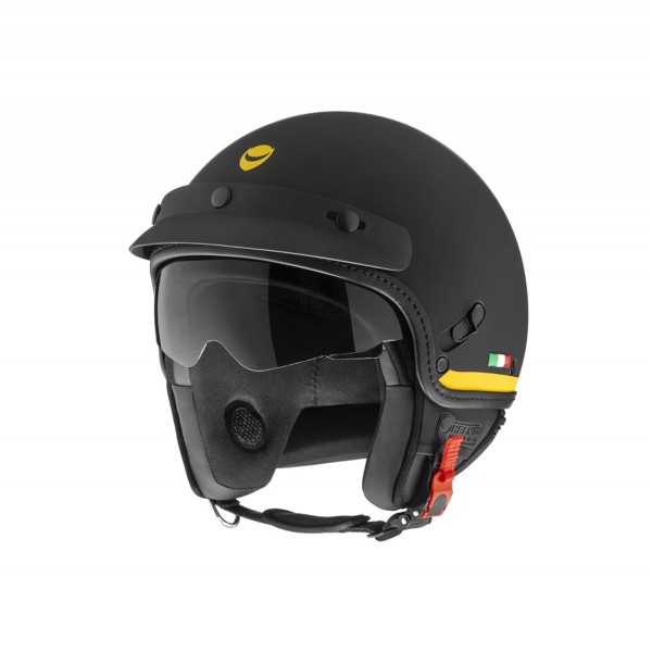 Casco jet Helmo Milano, FuoriPorta, nero opaco, giallo