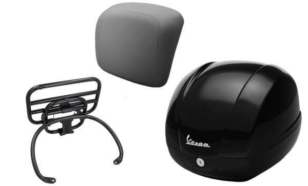 Kit bauletto 36L nero cosmo (98/A), portapacchi nero, cuscino posteriore grigio per GTS 125/300/310