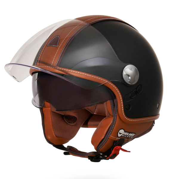 Helmo Milano Demi Jet, PelleDura Premium, nero opaco, marrone