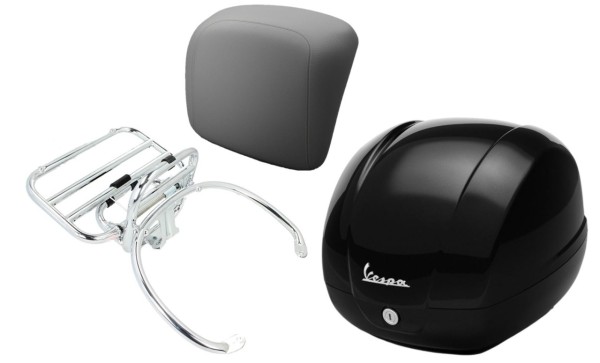 Kit bauletto 36L nero cosmo (98/A), portapacchi cromato, cuscino posteriore grigio per GTS 125/300/310